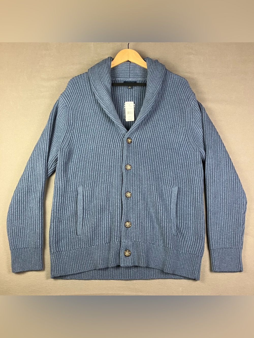 Brooks Brothers Men’s Size L Ribbed Shawl Cardigan Blue Button Up Heavy NWT! New